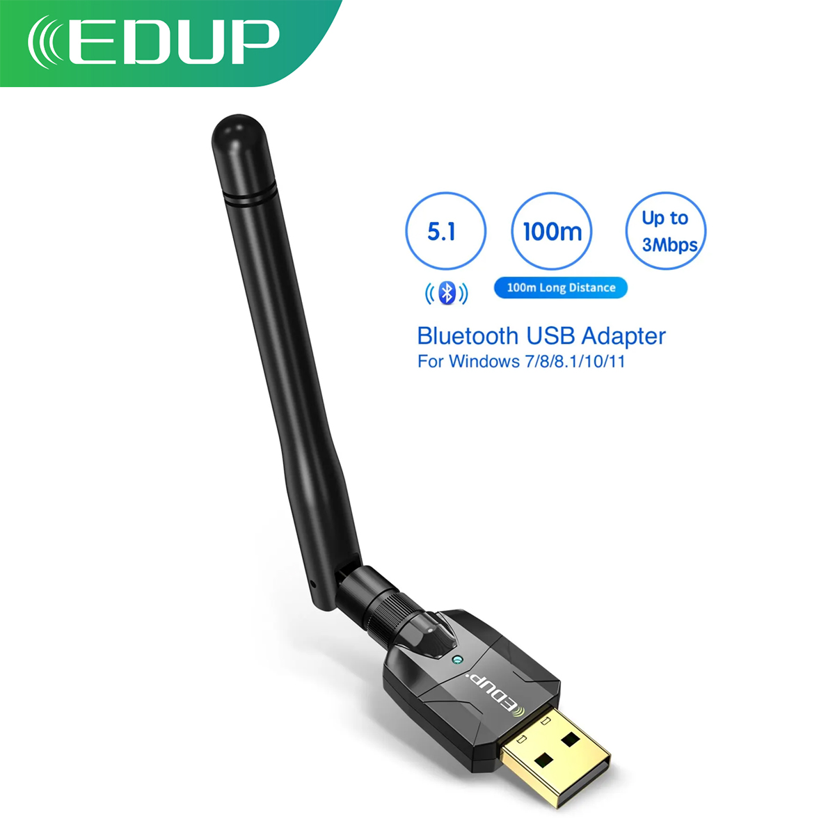 EDUP 100M Bluetooth Adapter USB Bluetooth 5.1 Wireless Receiver Transfer For PC and Desktop Audio Wireless Mouse Adapter
