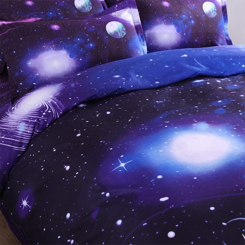 3D Galaxy Bedding Duvet Cover Single Reversible Purple Star Galaxy Microfiber Bedding Quilt Zipper Tie Child Teen Gir