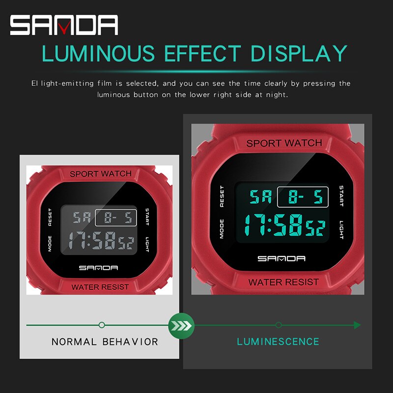 Relógio de pulso eletrônico sanda 2019, relógio de esporte feminino multifuncional de silicone, impermeável, relógios de pulso para estudantes