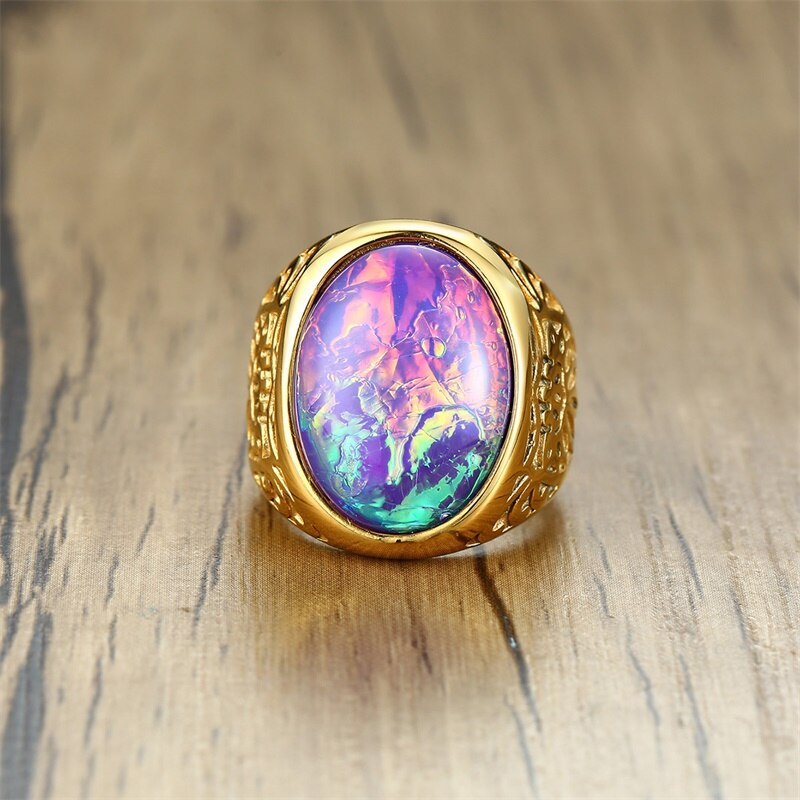 Håndlavet mænds ring multi fire etiopisk opal ring naturlig etiopisk opal ring i guld farve oktober birthstone