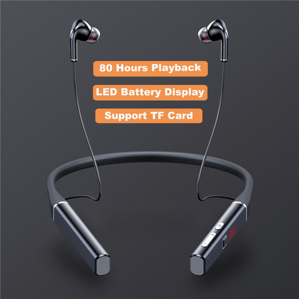 5.0 Bluetooth Hoofdtelefoon Sport Oordopjes IPX5 Waterdichte Opknoping Hals Sport Headset Voor Iphone Samsung Voor Ios Android Telefoon: 80 Hours