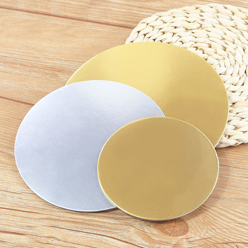 Cartón para pastel de 10-30CM de diámetro, Base de cartón circular disponible, tablero redondo recubierto dorado o plateado, bandeja para postre y pasteles
