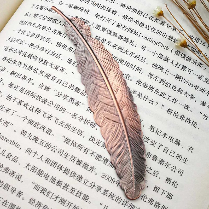 Creatieve Metalen Verzilverd Veer Bladwijzer Chinese Stijl Vintage Pagina Marker Leuk Cool Boek Markers Schoolbenodigdheden: copper red
