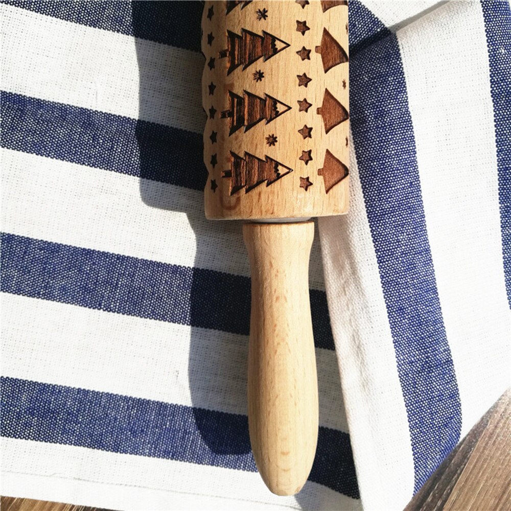 Damask Embossing Rolling Pin Frosty Pattern Wooden Baking Cookies Biscuit Tool Fondant Cake Engraved Roller Flower Wisteria