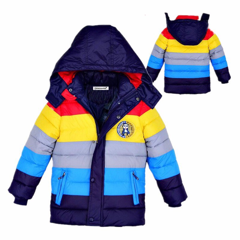 Stripe Winter Down Coat Down Cotton Thicken Winter Clothes Hooded Coat snowsuit Toddler Infant Overcoat Zipper Jacket: A / 5-6T