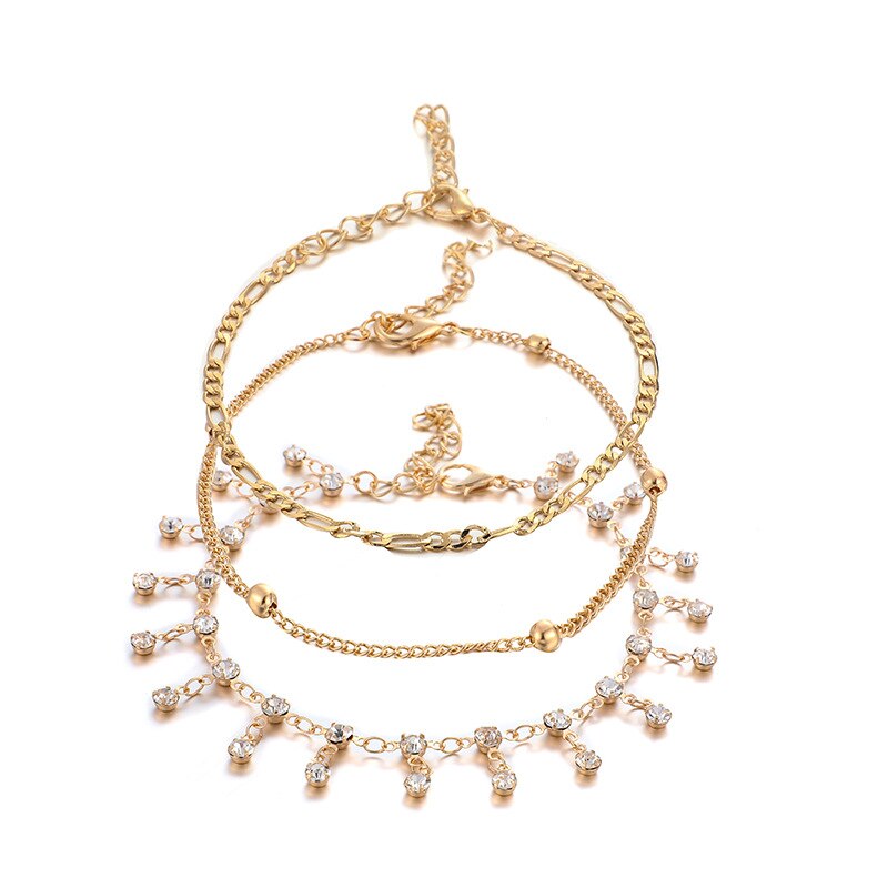 GUVIVI Gold Color Chain Bracelet on Leg Beach Ankle Jewelry Bohemian Pendant Anklets Beads Anklets for Women: SM0453