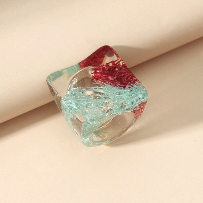 Anillo grande de resina para mujer, joyería de lujo con flores secas acrílicas transparentes, para mujeres