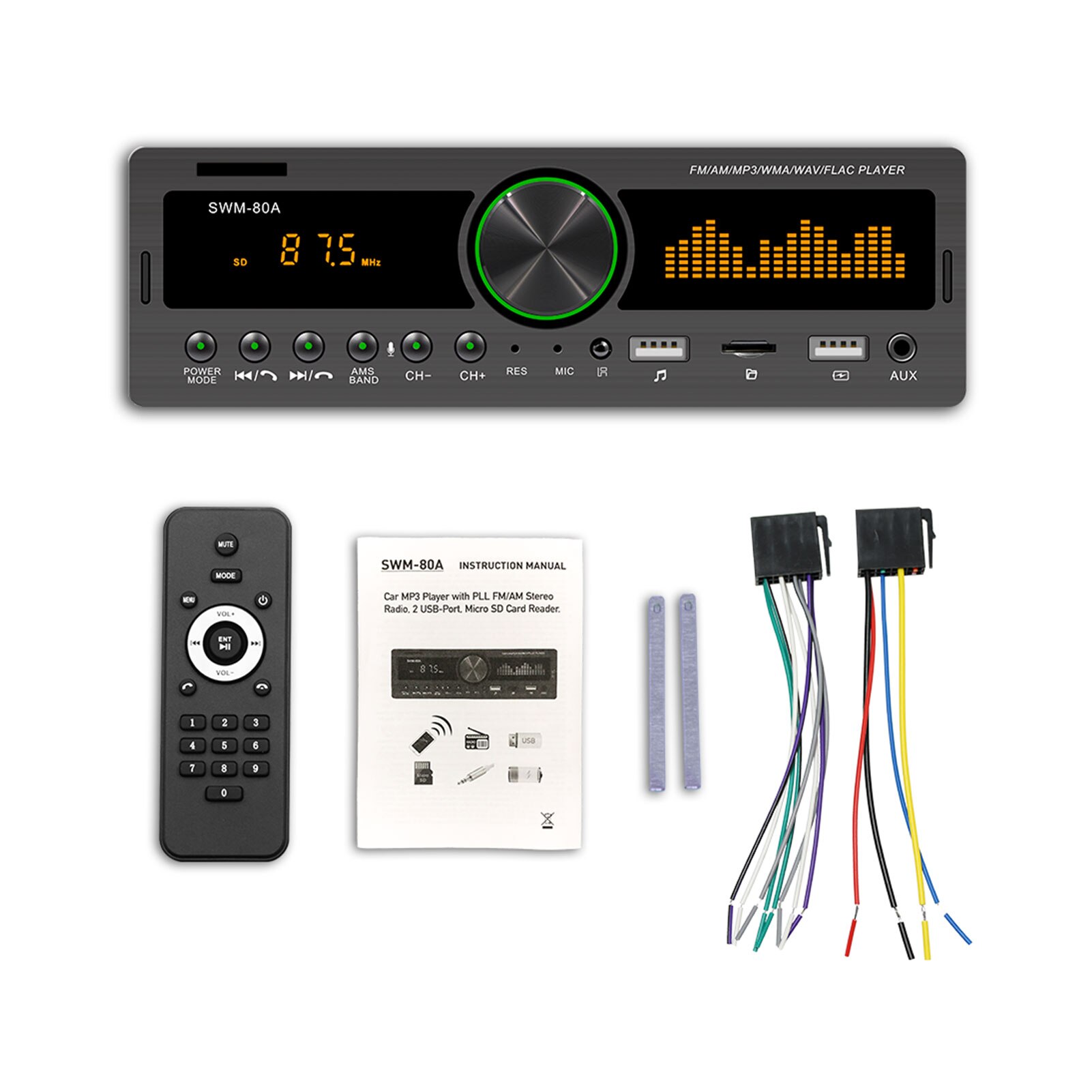 1Din In-Dash Car Radio Car Stereo MP3 Player Bluetooth FM AM Car Radio Audio Music MP3 Player 12V USB/SD/AUX-IN: Standard