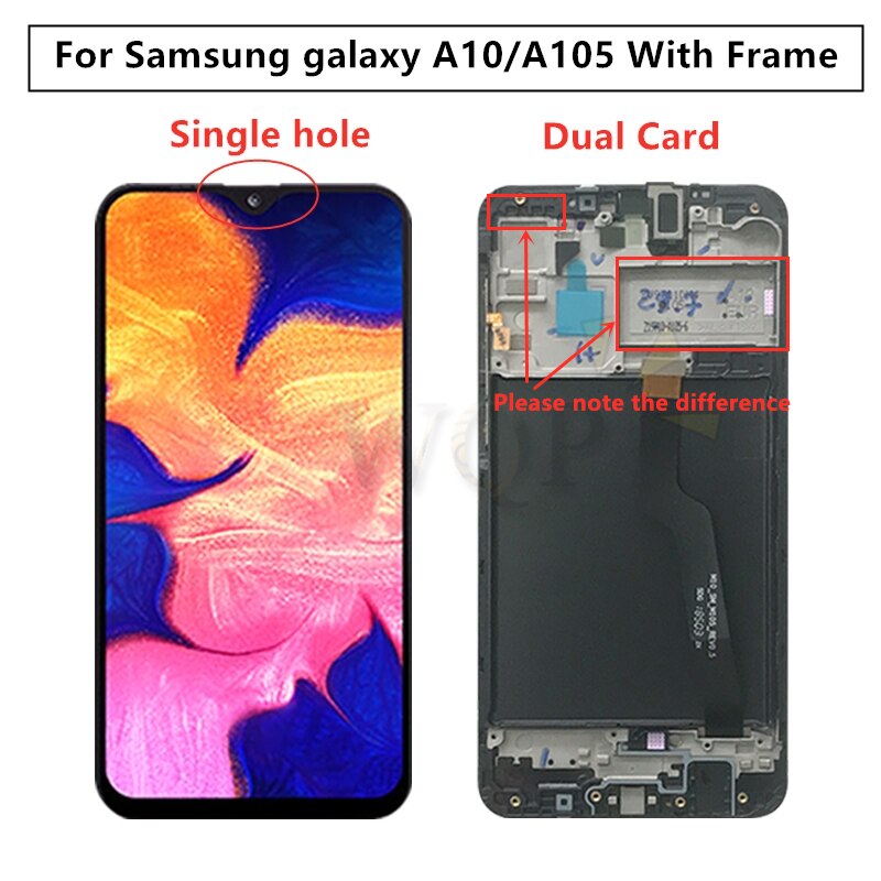 Samsung Galaxy A10 LCD Display - 6.2" IPS Touchscreen Digitizer Assembly with Frame - SM-A105F: Dual card frame