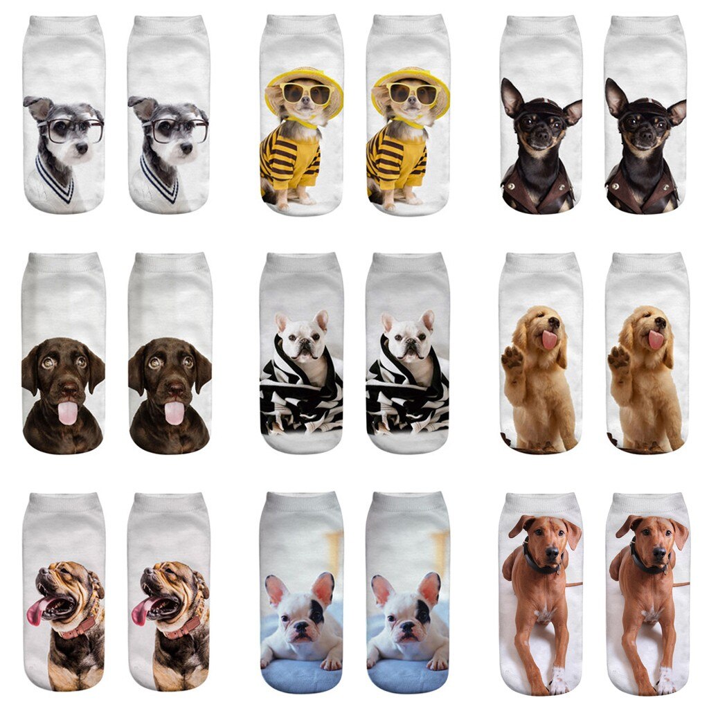 3d Crazy Grappige Hond Sokjes Leuke Kleurrijke Cartoon Low Cut Sokken Warm Katoen Gedrukt Socking Korte Sokken Носки #40