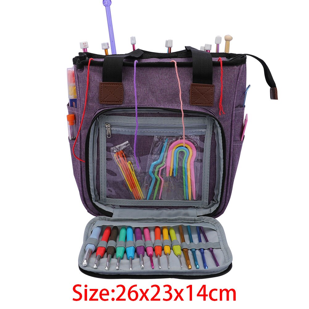 Portable Knitting Bag Wool Yarn Crochet Hooks Storage Bags Sewing Needles Organizer Sewing Knitting Storage Bag Pouch: Dark Khaki