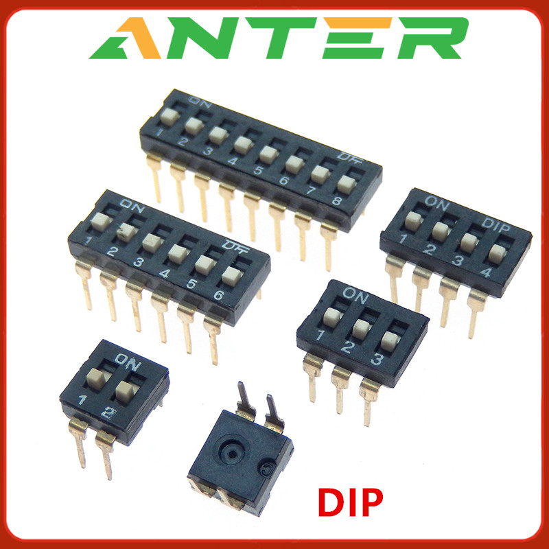 10pcs/lot Slide Type SMT SMD Dip Switch, 2.54mm Pitch 2 Row 4 Pin 2 Position / 8 pin 4 Position / 16 pin 8 Position