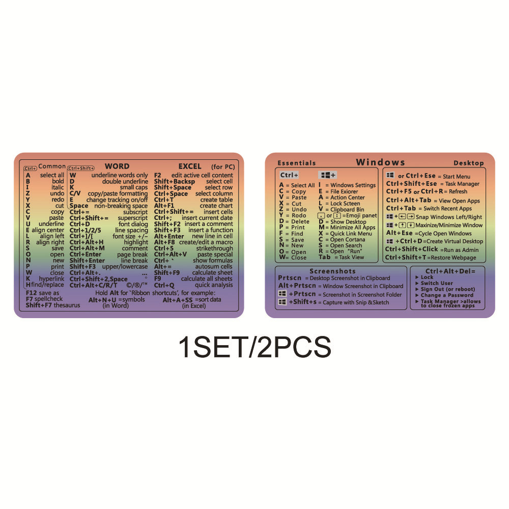 Windows + Word/Excel Quick Reference Guide Keyboard Shortcut Stickers, Laptop Keyboard Shortcuts Stickerss No-Residue Vinyl: Blue