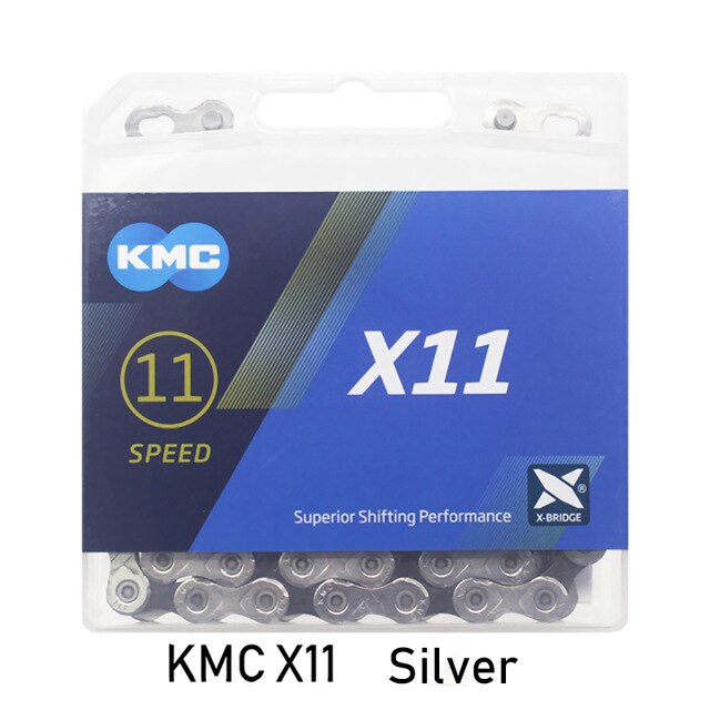 Kmc  x8 x9 x9sl x10 x10sl x11sl x12 cykelkæde 9s 10s 11s guld til mtb/landevejscykel til shimano/sram 8 9 10 11 speed 116l / kæde: Kmc  x11 sølv