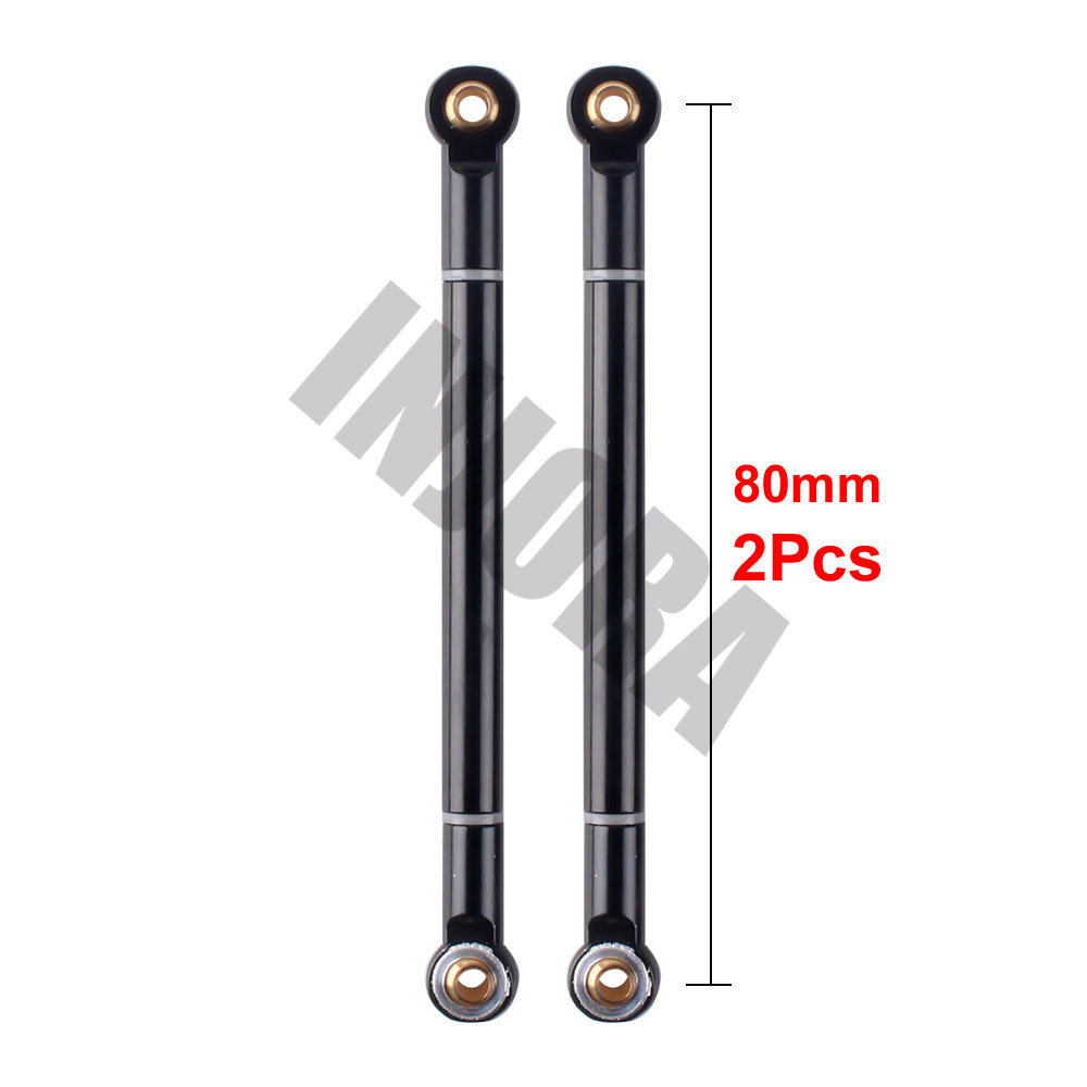 2PCS RC Car 70 80 90 100 110 120 130MM Red/Black Aluminum Alloy Link Rod for 1/10 RC Crawler Axial SCX10 D90 Upgrade Parts: 80MM Black