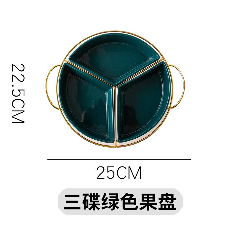 Northern European-Style Ceramic Fruit Dish Dried Fruit Box Hard Fruit Dish Seperated Platter Household Snack Dish Snack Plate: Light Green