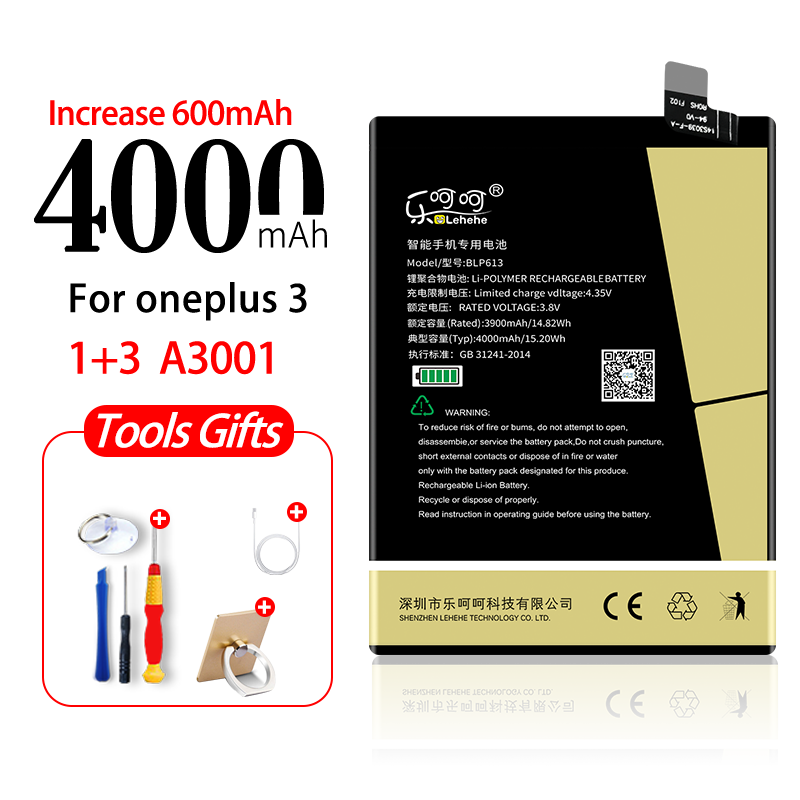 Lehehe BLP613 Batterij Voor Oneplus 3 Een Plus 3 Drie 4000 Mah Hoge Capaciteit Vervangende Batterij Met Gereedschap: Default Title
