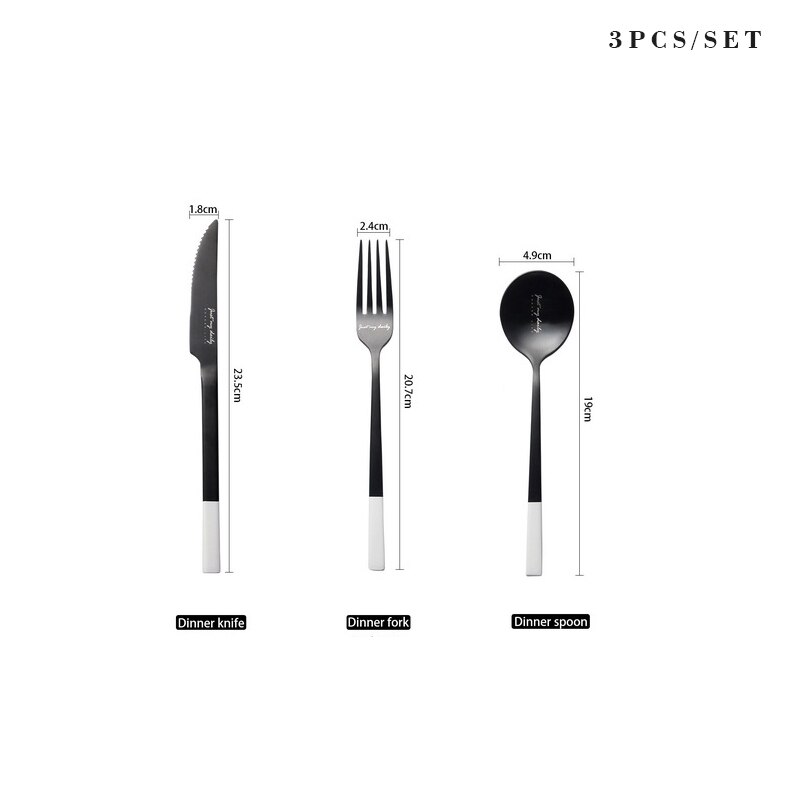 Nordic Stainless Steel Cutlery Set Black and White Western Tableware Knife Fork Spoon Set Chopsticks Creativedinnerware Set: Set A-3pcs