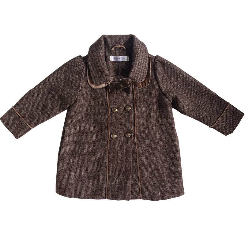 Girls' long woolen coat double breasted