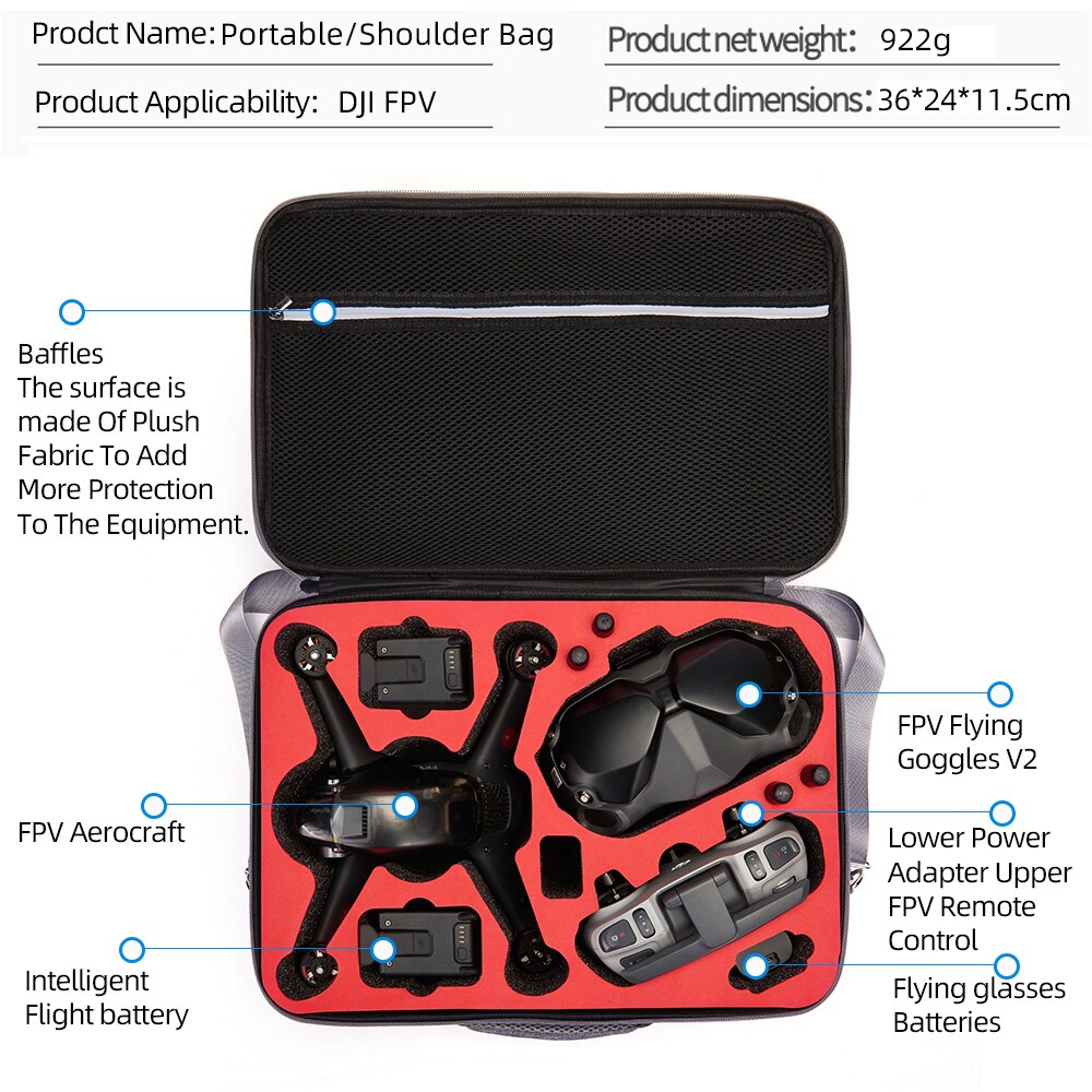 til dji fpv combo briller  v2 drone bag bærbar beskyttelse lagring bæreveske slitesterk motstandsdyktig vanntett nylon