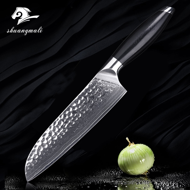 Keukenmes Santoku Damascus Staal Chef Messen 6 inch Hammared Patroon VG10 Blade Blank Sharp Cutter Snijden Vlees Mes Gereedschap