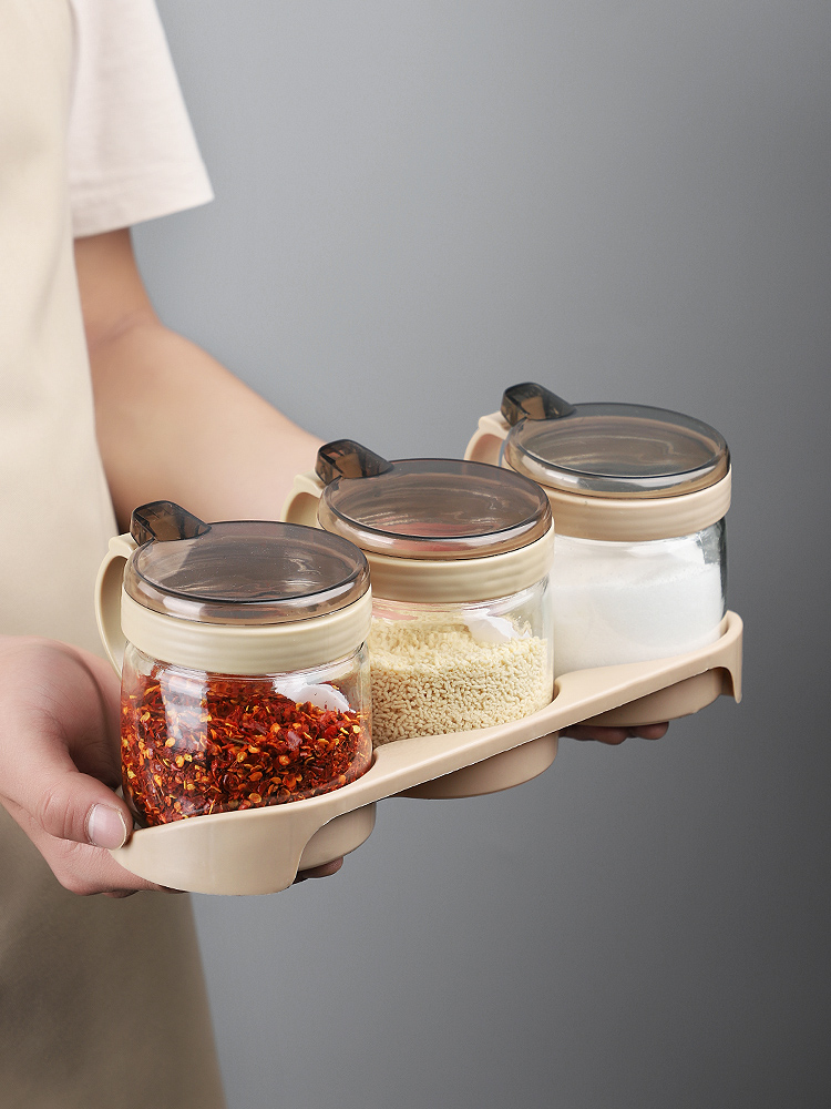 Minimalist Salt Spice Jars Set Glass Sugar Bowl Condiment Pepper Shakers Spice Container Set with Spoon Kitchen Gadget Sets