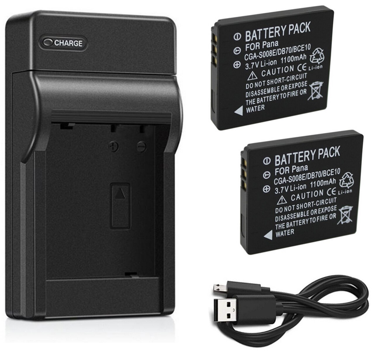 Battery 2-Pack + Charger For Panasonic HM-TA1, SDR-S7, SDR-S9, SDR-S10, SDR-S15, SDR-S26, SDR-SW20, SDR-SW21, SDR-SW28 Camcorder
