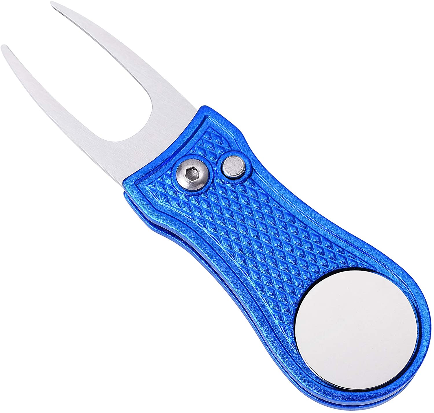 Mile High Life All Metal Foldable Golf Divot Tool with Pop-up Button & Magnetic Ball Marker (Multi-Colors/Shape): Blue Bone
