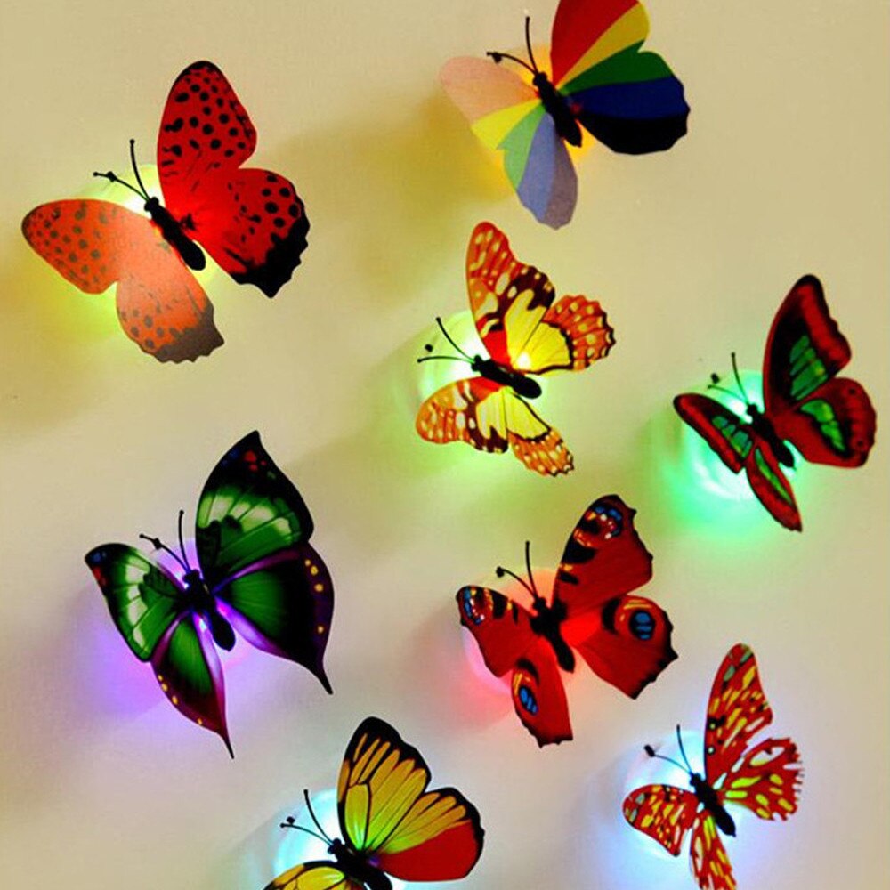 Pegatinas de mariposa 3D LED para pared, lámpara de luz nocturna brillante, calcomanías de pared, decoración para el hogar, , escritorio, 1 ud.