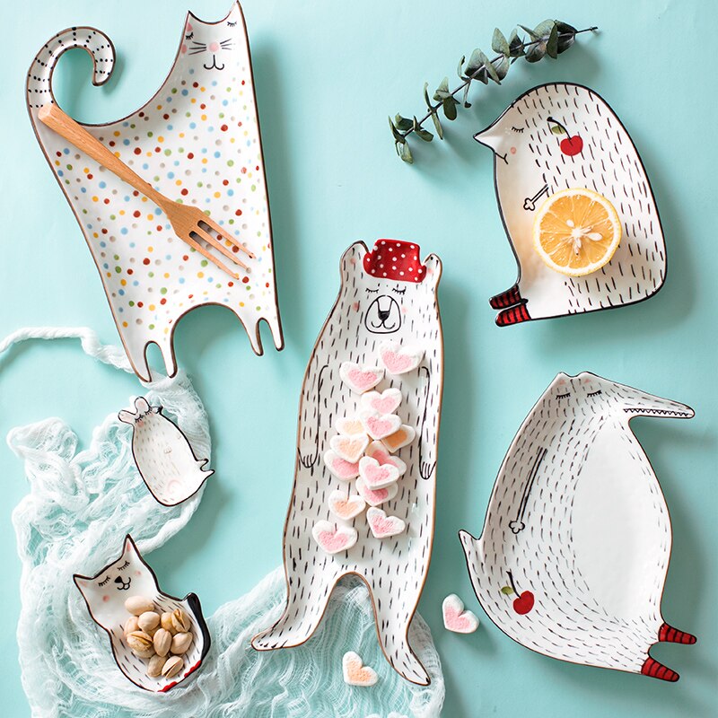 Ceramic Plate Children'S Breakfast Tableware Set Cartoon Animal Dessert Fruit Snack Plate Kitchen Children's Enlightenment