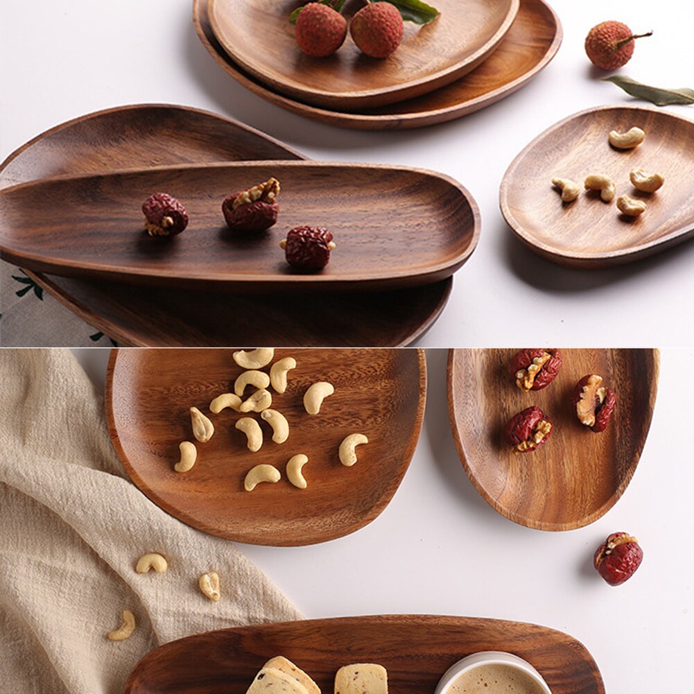 Bandeja de madera ovalada Irregular para fruta, bandeja de madera para Pan, bandeja de té, vajilla de Bandeja de postres, conjunto de accesorios para Cocina