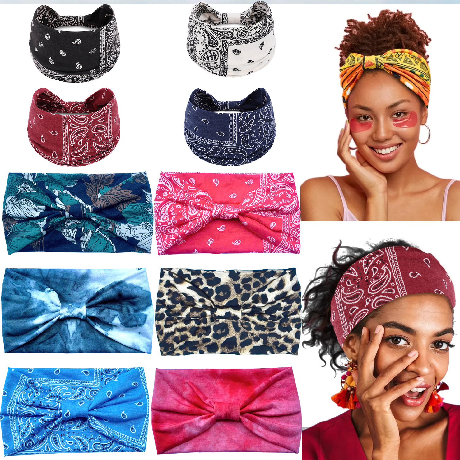 Diademas anchas retorcidas para mujer, turbante Extra grande, diadema de entrenamiento, bandas para el cabello de Yoga a la , accesorios para el cabello gruesos trenzados bohemios