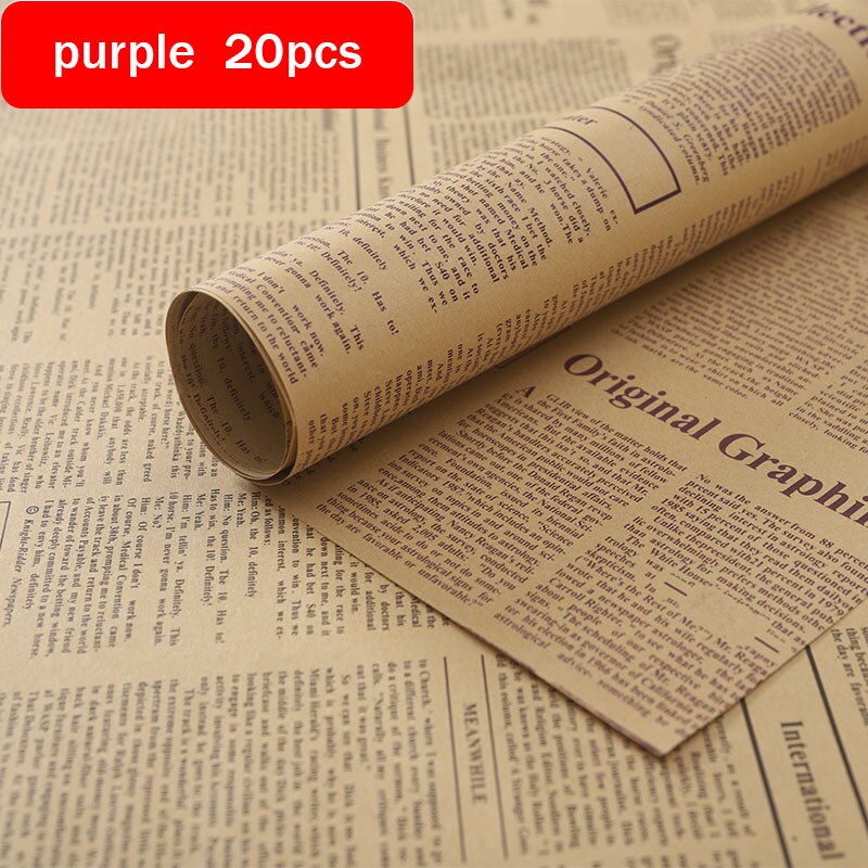 Papel de envoltorio de flores, Material de papel Kraft Retro de periódico inglés, ramo Floral, flor de embalaje: Brown 20pcs