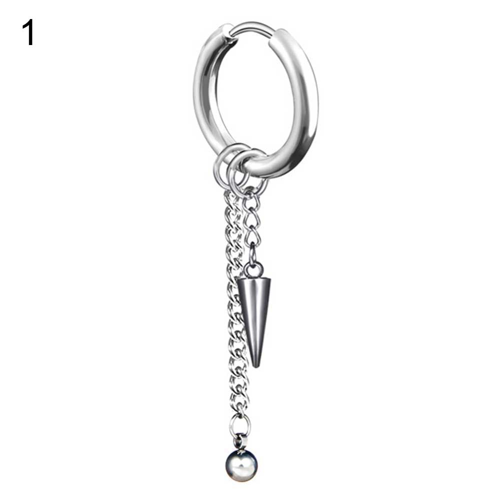1Pc Men Long Chain Ear Piercing Loop Clip Hoop Earring Jewelry trendy