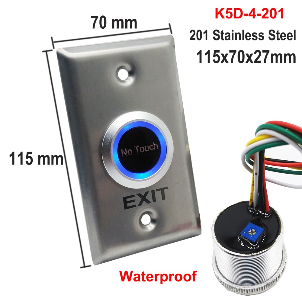 DC12V 24V IP68 Waterproof Time Delay Contactless No Touch Infrared Lock Exit Button Door Release Switch: K5D-4-201
