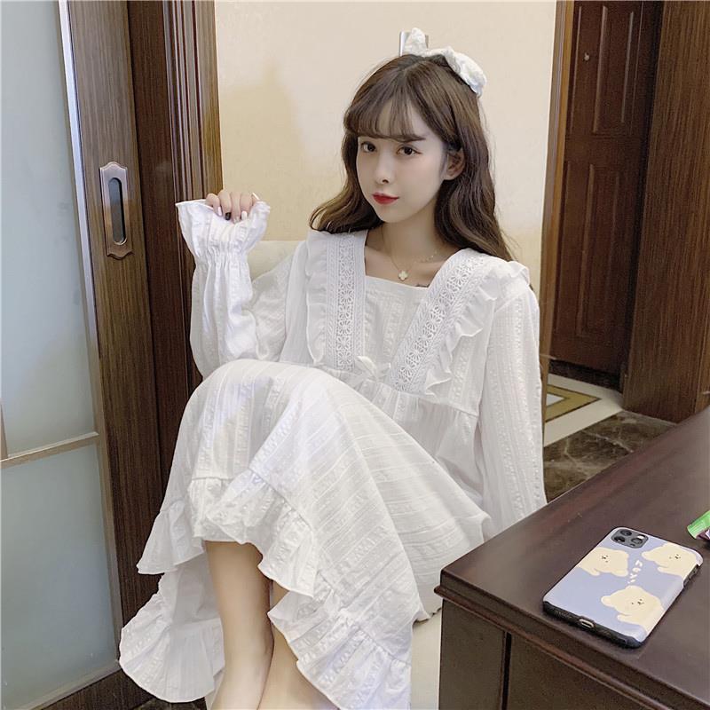 Nightgowns Women Lovely White Square Collar Spring Popular Korean Style Female Sleepwear Nightwear Newly Pure Loungewear