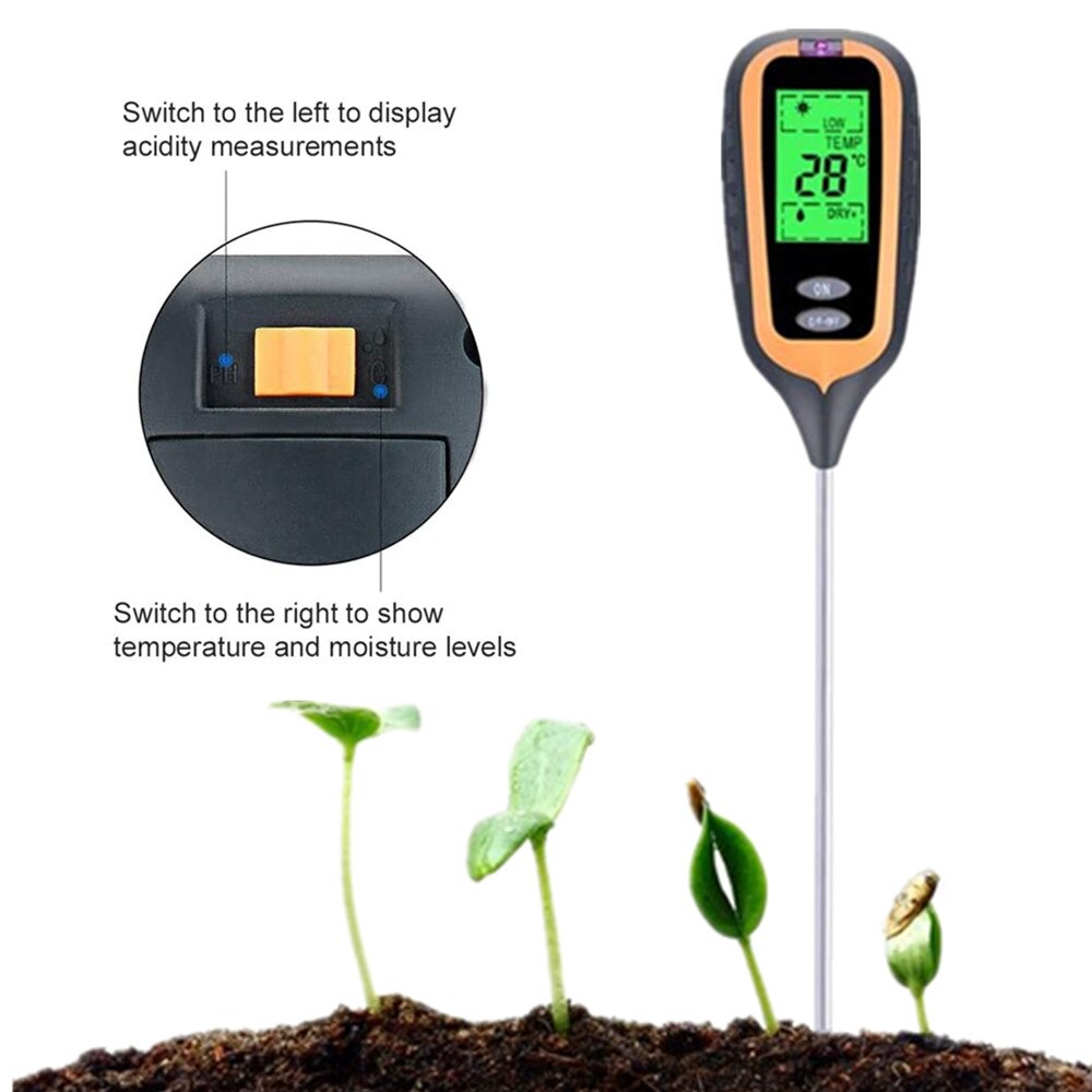 Digital 4 IN 1 Soil Moisture Meter PH Meter LCD Display Temperature Sunlight Moisture Tester Garden Farm Lawn Plant 40% off