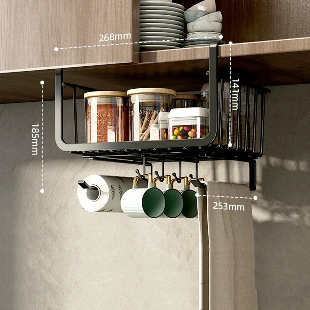 Opbergmand onder de tafel Onder kast Papieren handdoek Item Organizer Keuken Hangende organizer met haken