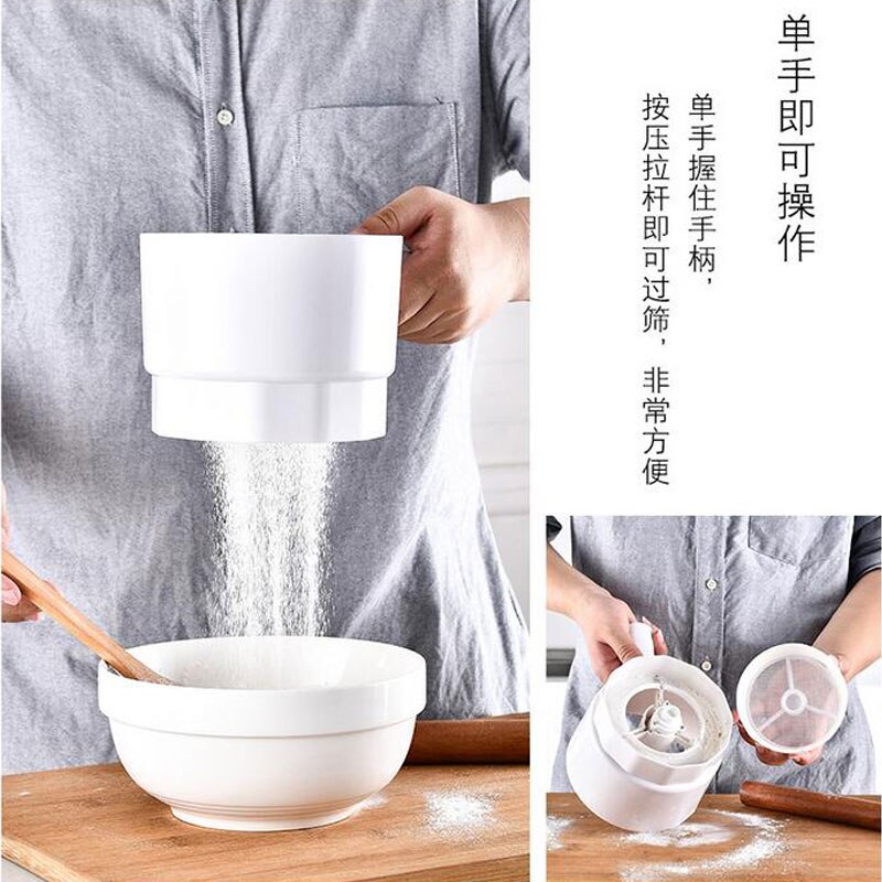 Electric Flour Sieve Bolt Battery Operated Sifter Plastic Cup Shape Mechanical Hand-Held Shaker Flour Sieve Baking Tool White