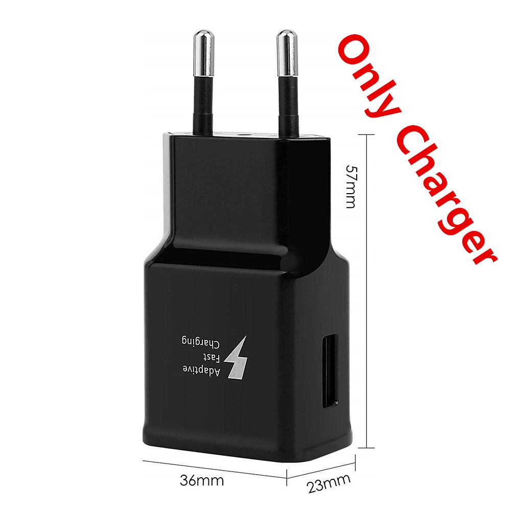 For Samsung galaxy feel 2 A40 A50 A70 A20 A90 A5 Note 10 9 8 Phone 9V 1.67A Adaptive Fast Charging Charger USB Quick Charge: only charger black