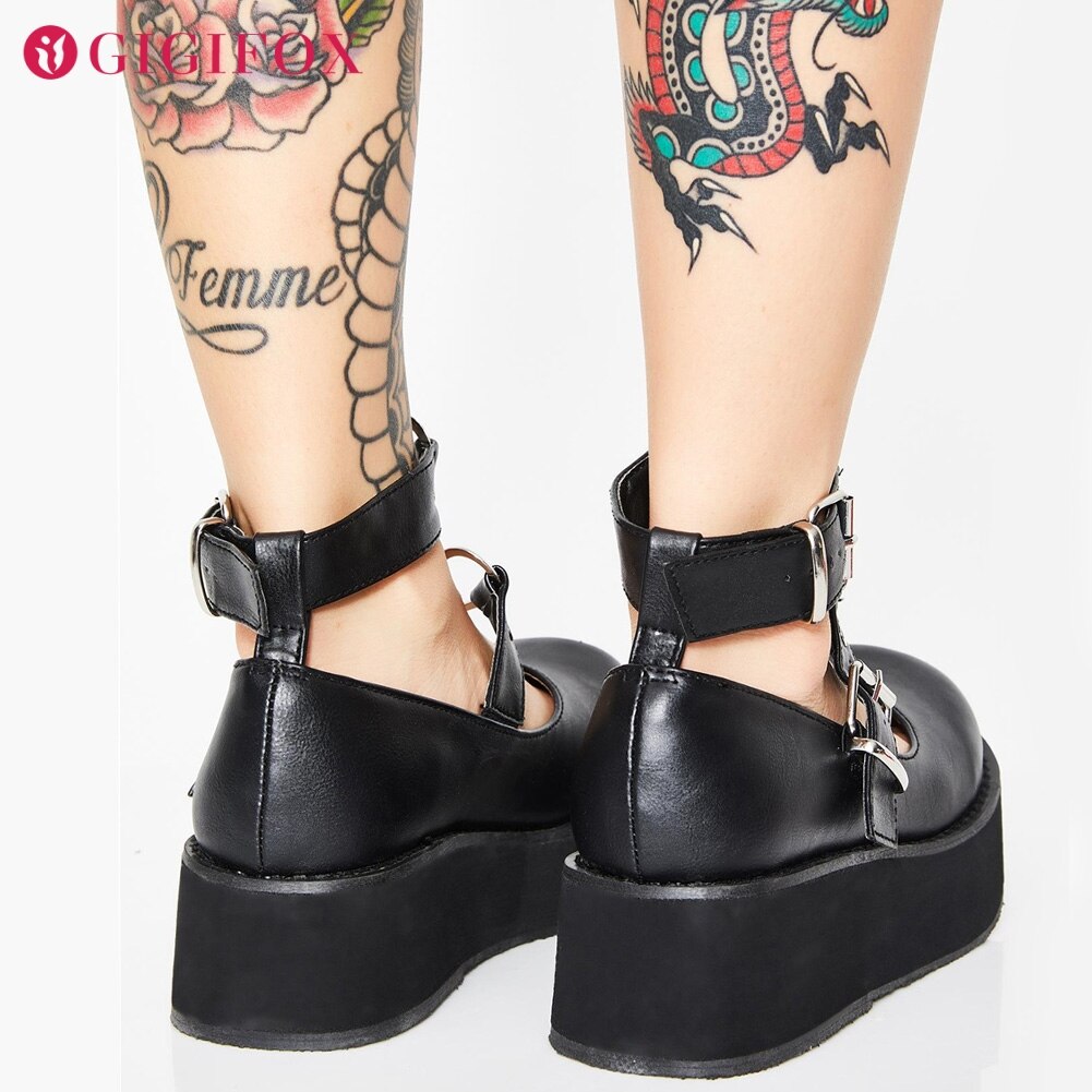 Zapatos planos Mary Janes para mujer, zapatillas femeninas de estilo gótico, con plataforma decorativa en forma de corazón rosa y negro, talla grande 43,
