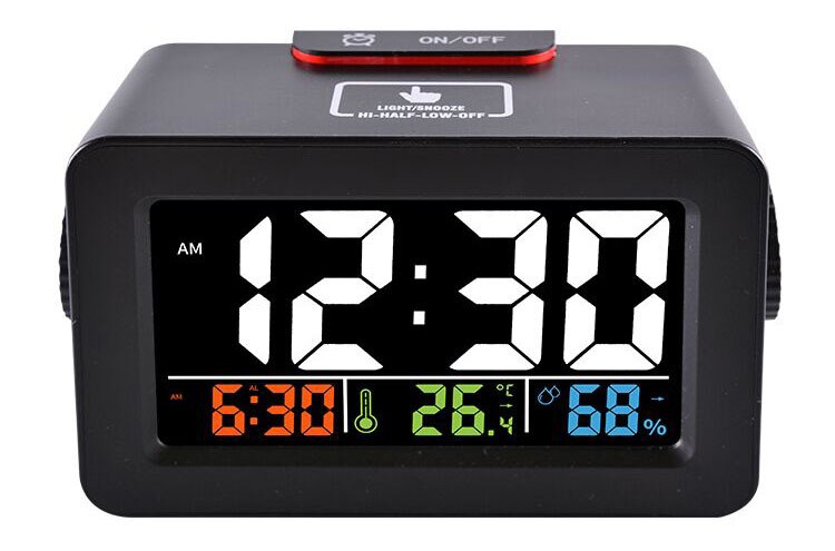 Digital Alarm Clock, Dekala Small Alarm Clocks with Temperature, Humidity, Dual Alarm, Dual USB Charging Ports for Bedroom, Desk: Black