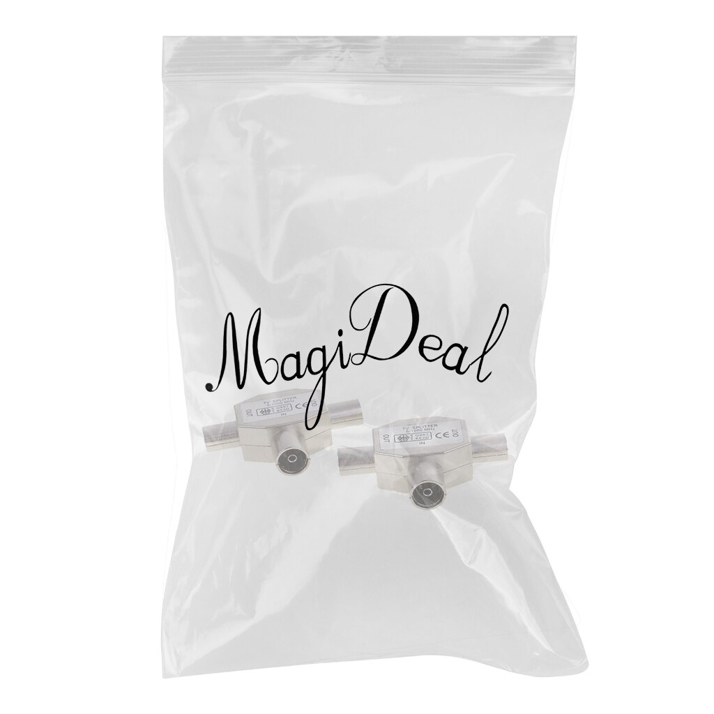 2 Pieces TV Aerial Metal Coaxial Signal Splitter 2 Way 1 Female to 2 Male