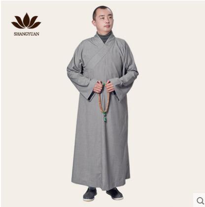 Men buddhist monk robes Shaolin monk Long gown for men Winter Meditation Zen: Silver / XXS