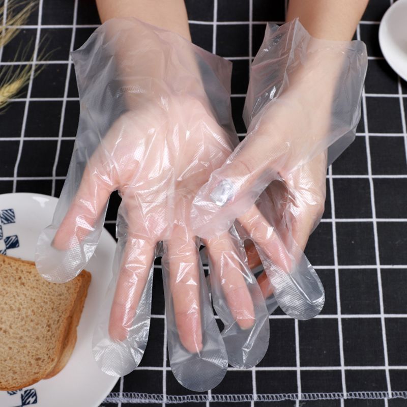 100 stk pe plast gennemsigtige engangshandsker mad hygiejne rengøring madlavning køkken tilbehør til udendørs picnic hjemme
