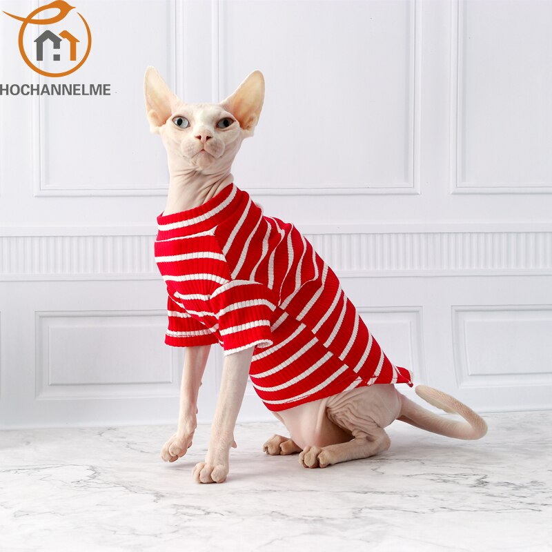 Kattgenser katteklær davins finker bomull tweed stripet vest tynn liten hundeklær elastiske strikkeklær