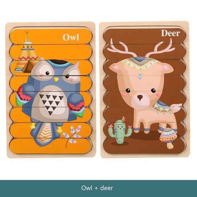 Kids Brain Wooden Toy Double-sided 3D Puzzle Strip Puzzle Telling Stories Stacking Jigsaw Montessori Toy for Children: 11