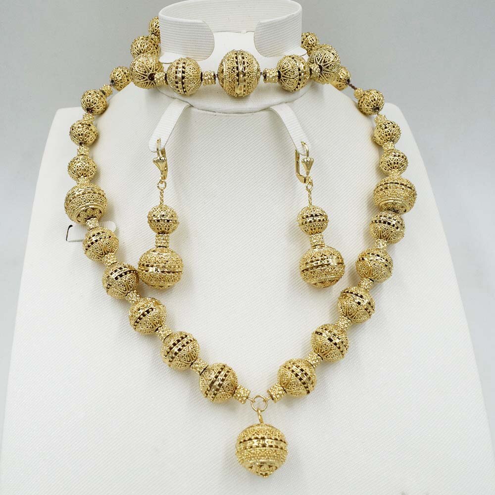 nupcial conjunto de joyería africana de collar femenino pendientes pulsera de viaje conjunto de joyas de oro