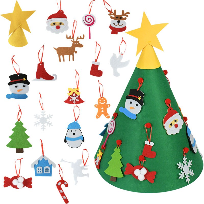 Diy filt julgransdekorationer barn xmas tree dörr vägghängande prydnad konstgjorda träd hem bröllopsfest gynnar