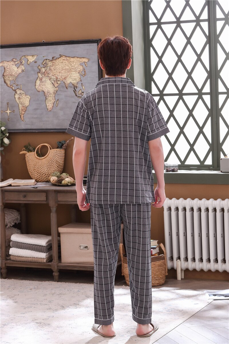 de pijamas sexis para hombre, vestido de noche con solapa de algodón y manga corta con estampado de popa de dormir a rayas